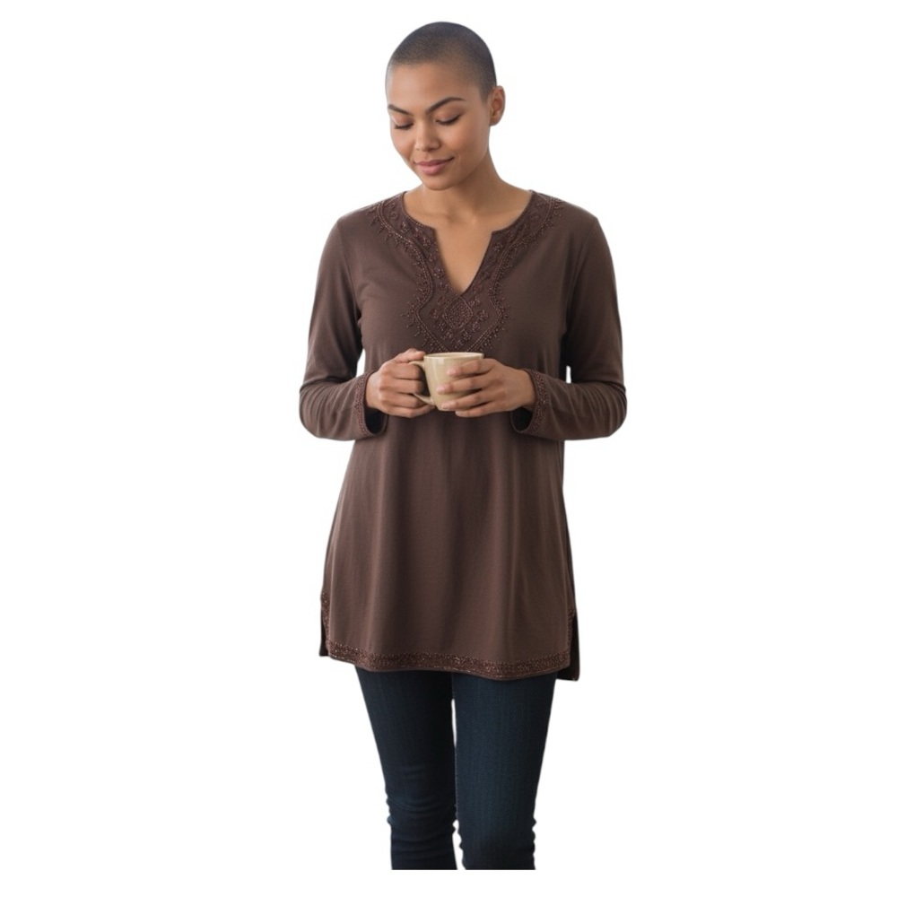 Lands' End Chocolate Embroidered Blouse